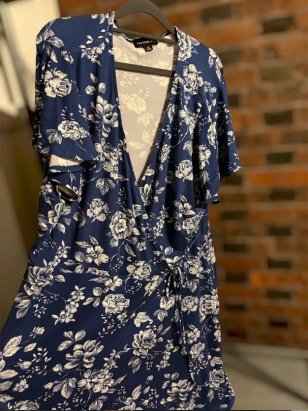 Fortune + Ivy 3X Blue White Floral Wrap Dress Plus Size